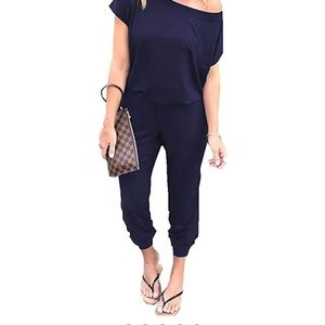 Blue off shoulder jumpsuit casual